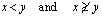 x is strictly less than y and x is not greater than or equal to y