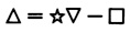 The triangle is equal to the product of star and delta, minus square.