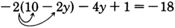 On left side of an equation, arrows show that negative two is multiplied with each term inside the parentheses.