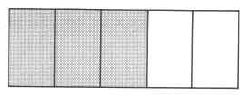 A rectangle divided into five equal parts, with three parts shaded.