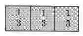 A rectangle divided into three equal parts with vertical bars. Each part contains the fraction, one-third. All three parts are shaded.