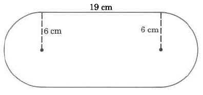 A shape that looks like an ice rink. A rectangle with a half-circle attached to each end. The radius of the half-circles is 6cm, and the length of the rectangle is 19cm.