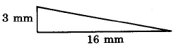A triangle with base 16mm and height 3mm