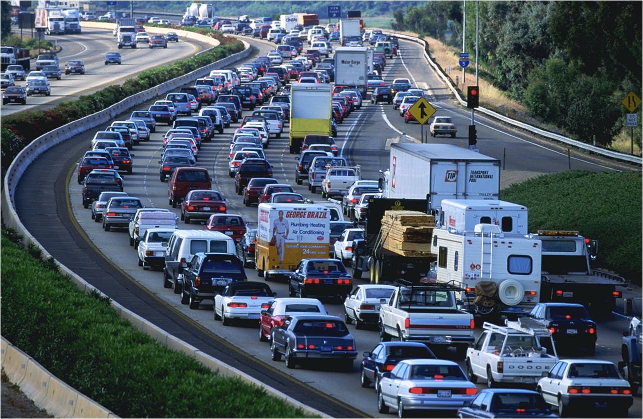 Bumper-to-bumper traffic jam.