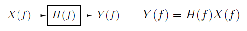 This figure contains a flowchart and an equation. The flowchart shows movement from X(f) to the boxed H(f) to Y(f). The equation reads Y(f) = H(f)X(f).