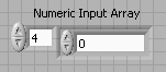 A screen capture of a grey grid containing an input and output box. The box is titled, Numeric Input Array. The input box contains the value, 4, and the output box contains the value, 0.