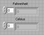 A form with two rows. The upper row is labeled 'fahrenheit' and the lower row is labeled 'celsius'.