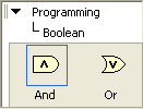 A screen capture of a hierarchical list, beginning with programming, and continuing with  structures. Below the list are four objects, labeled, for loop, while loop, timed structure, case structure.