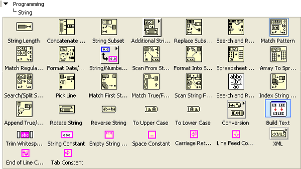 A 6x7 table of icons contained in the directory hierarchy 'Programming' and 'Sting'.