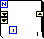 A box with a blue box 'N' in the upper left corner and a blue box 'i' towards the lower left. A pair of down arrows exists on the far left side and an up arrow exist on the right side opposite the down arrows.