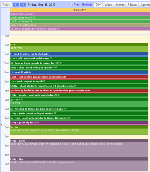 a screenshot of a google calendar schedule