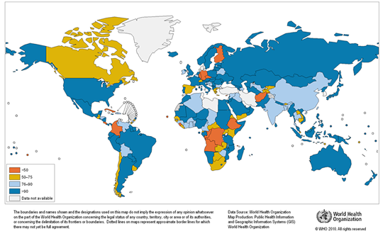 map of proportion of population using improved drinking water sources in 2008