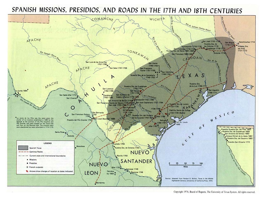 Map of Catholic Missions in Texas