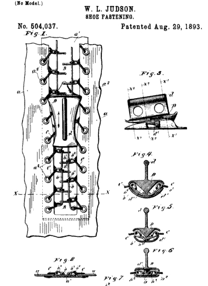 Figure (a) shows drawings of a patent for the zipper.