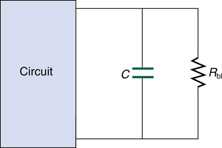 An electrical circuit with a capacitor has an extra resistor R sub b l, called a bleeder, installed in parallel with the capacitor.