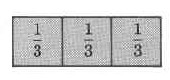 A rectangle divided into three equal parts with vertical bars. Each part contains the fraction, one-third. All three parts are shaded.