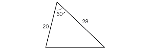 A triangle. One angle is 60 degrees with opposite side unknown. The other two sides are 20 and 28.