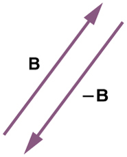 Two vectors are shown. One of the vectors is labeled as vector   in north east direction. The other vector is of the same magnitude and is in the opposite direction to that of vector B. This vector is denoted as negative B.