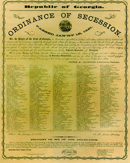 An image of Georgia’s Ordinance of Secession is shown.