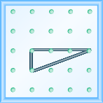 The figure shows a grid of evenly spaced dots. There are 5 rows and 5 columns. There is a rubber band style triangle connecting three of the three points at column 2 row 3, column 2 row 4,and column 5 row 3.