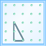 The figure shows a grid of evenly spaced dots. There are 5 rows and 5 columns. There is a rubber band style triangle connecting three of the three points at column 2 row 3, column 2 row 5,and column 3 row 5.