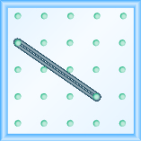 The figure shows a grid of evenly spaced dots. There are 5 rows and 5 columns. There is a rubber band style loop connecting the point in column 1 row 2 and the point in column 4 row 4.