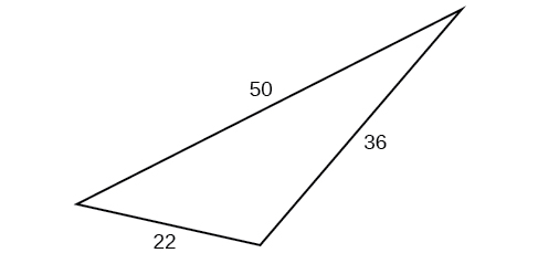 A triangle with sides 50, 22, and 36. Angles unknown.