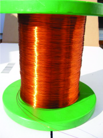 A close-up photo of a spool of copper wire is shown.