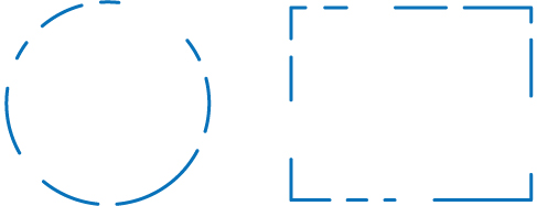 An illustration shows fragmented lines that would form a circle if they were connected. Another illustration shows fragmented lines that would form a square if they were connected.