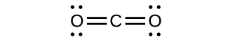 This structure shows a carbon atom double bonded to two oxygen atoms, each of which has two lone pairs of electrons.