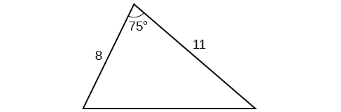 A triangle. One angle is 75 degrees with opposite side unknown. The adjacent sides to the 75 degree angle are 8 and 11.