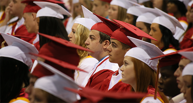 This is a photograph of students at their high school graduation ceremony