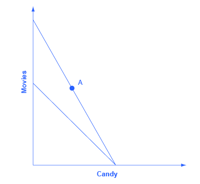 The graph matches the one from Step 1 with the addition of a second downward sloping line that intersects with the original line at the x-axis. The other endpoint of this new line is lower on the y-axis than the one from Step 1.