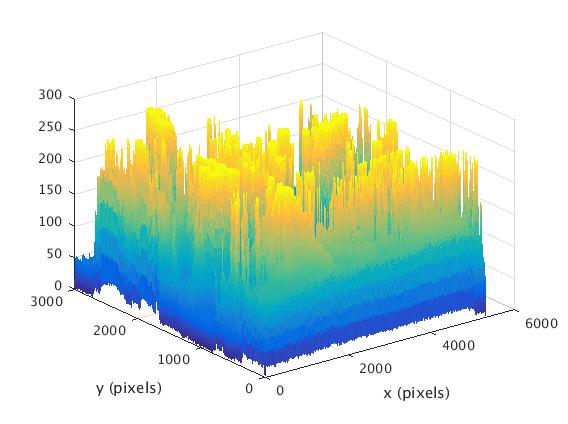 Grayscale intensity of Gaussian-filtered noisy image