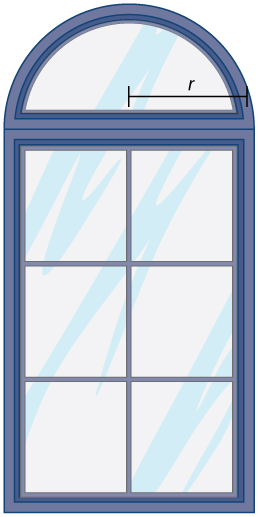 A semicircular window is drawn with radius r.