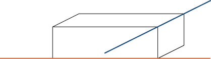 This figure has two line segments. They are 3-dimensional, are not parallel, and do not intersect. The directions are different and one is above the other.