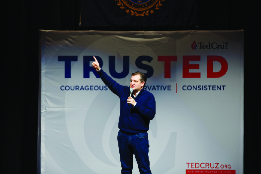 A photo of Ted Cruz giving a speech at a campaign event.