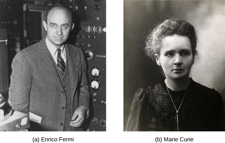 Photos of Enrico Fermi and Marie Curie