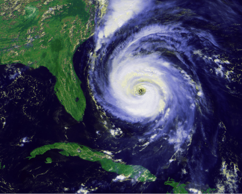 A satellite image of a hurricane.