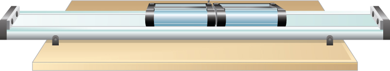 An illustration of two lab carts on a track, stuck together.