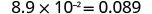 8.9 times 10 to the power of negative 2 equals 0.089.