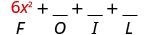 6 x squared plus blank plus blank plus blank. Beneath 6 x squared is the letter F.