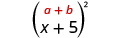 x plus 5, in parentheses, squared. Above the expression is the general formula a plus b, in parentheses, squared.