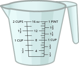 A measuring cup showing milliliters and ounces.